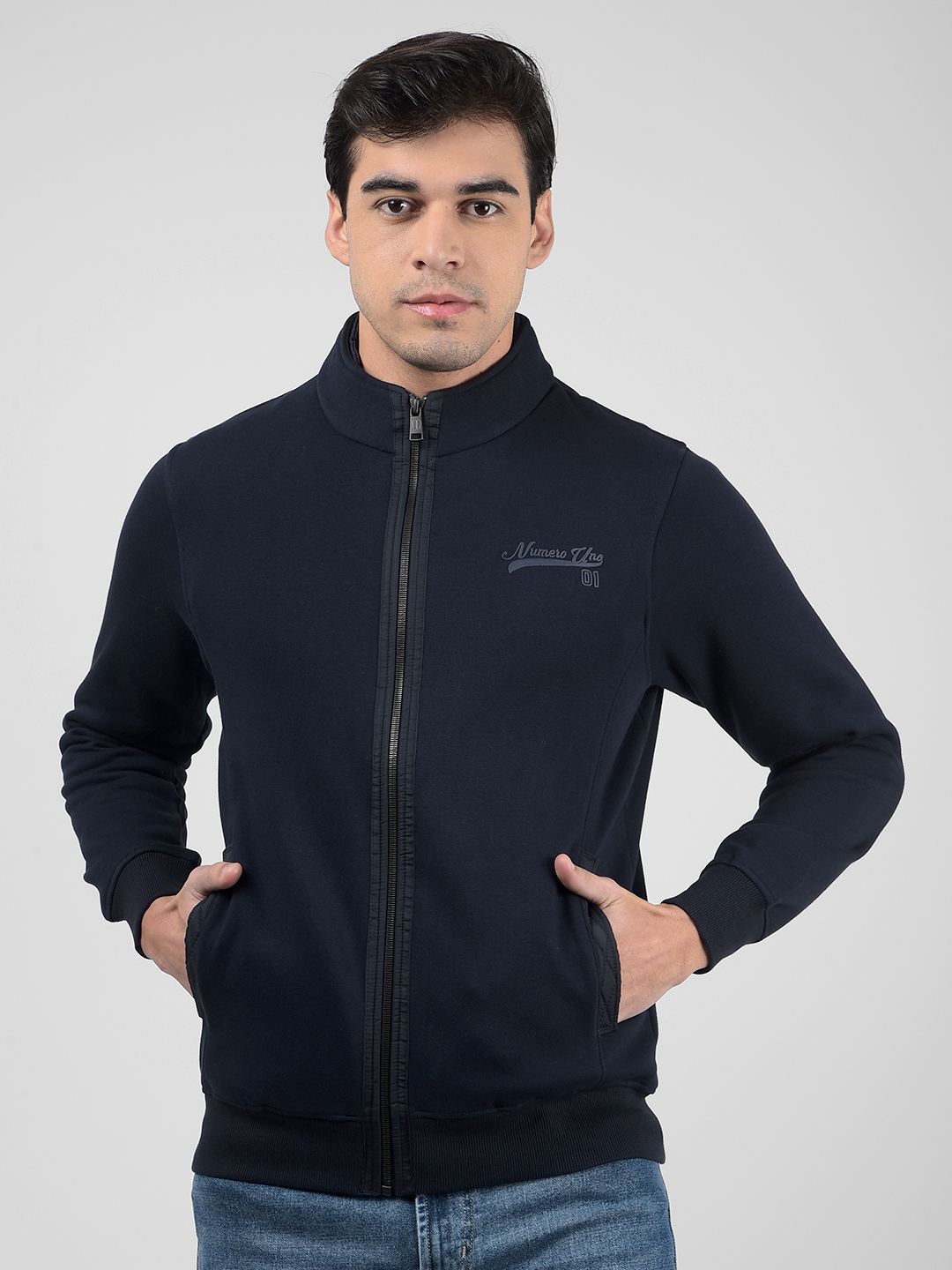 Numero Uno Men Solid Navy Sweat Shirt